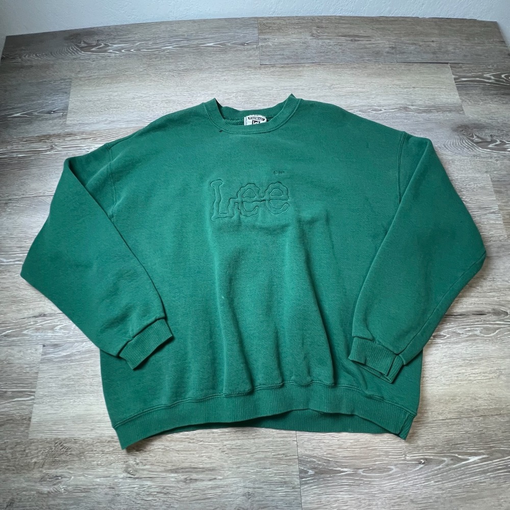 Lee Sweatshirt Mens XL Green Heavyweight Vintage 90s‎ Embossed Logo Made in USA